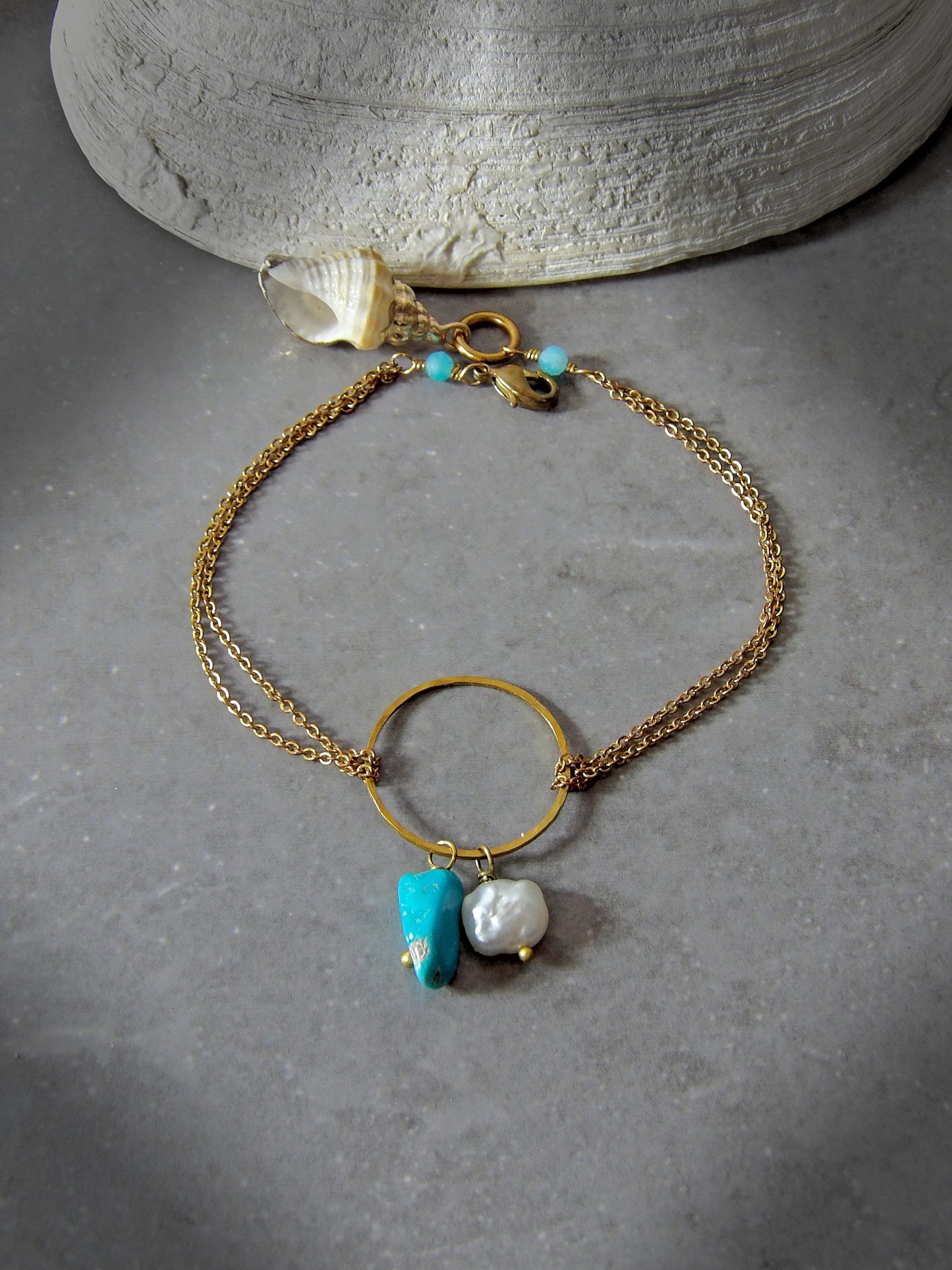 Keshi Pearl Circle Bracelet With Authentic Turquoise & Amazonite | Ethical Bohemian Jewelry | Intentional Jewelry | Sustainable Fashion