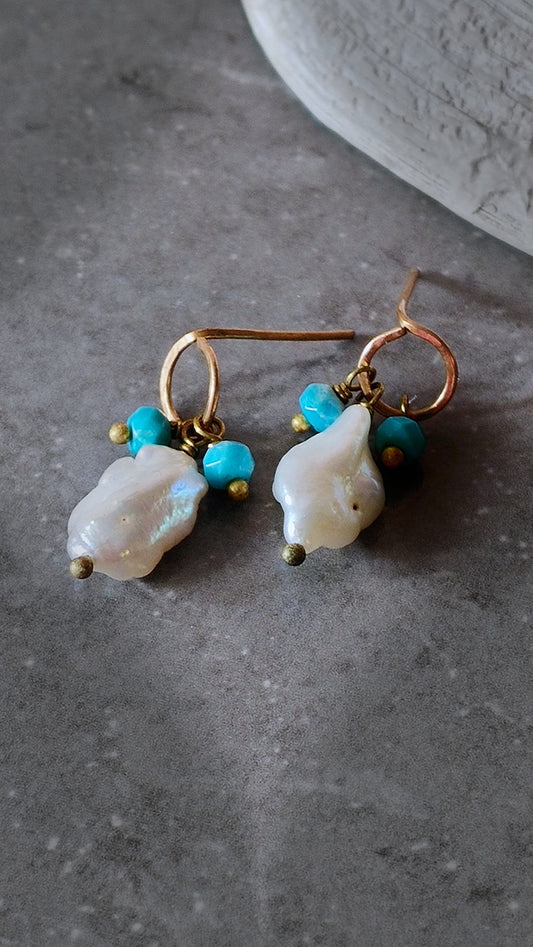 Genuine Nacozari Turquoise Stud Earrings | Keshi Pearl Earrings | Ethical Bohemian Jewelry | Intentional Jewelry | USA Made Artisan Jewelry