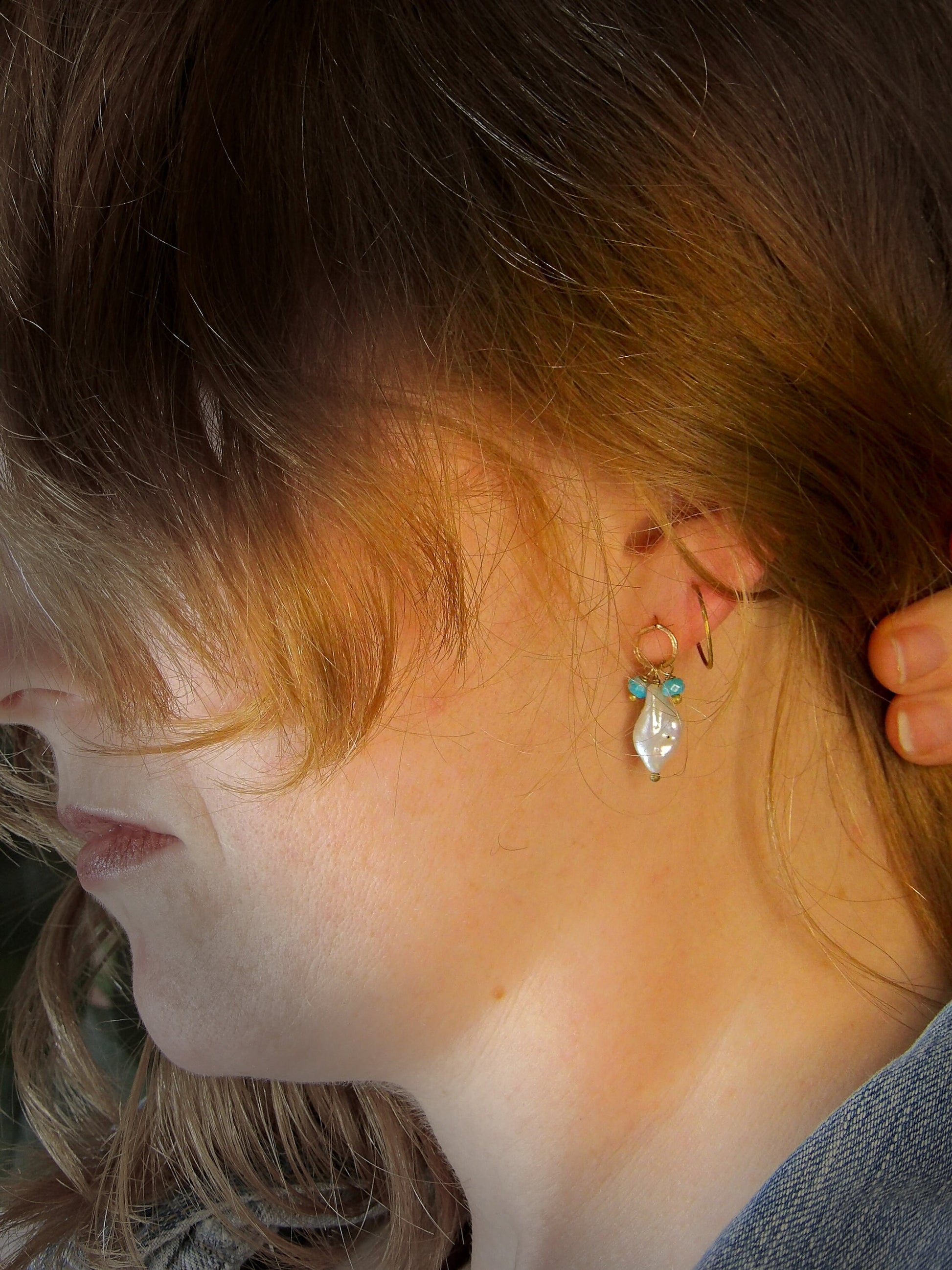 Genuine Nacozari Turquoise Stud Earrings | Keshi Pearl Earrings | Ethical Bohemian Jewelry | Intentional Jewelry | USA Made Artisan Jewelry