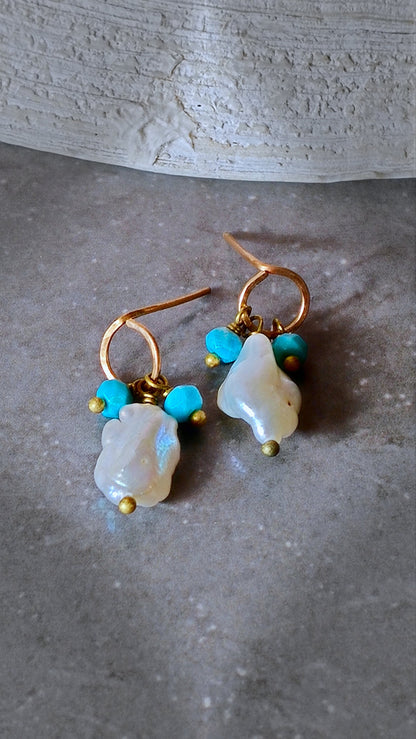 Genuine Nacozari Turquoise Stud Earrings | Keshi Pearl Earrings | Ethical Bohemian Jewelry | Intentional Jewelry | USA Made Artisan Jewelry
